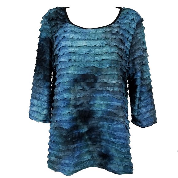 dressbarn Tops - Dressbarn Blue Ocean Waves of Ruffles Pullover Top